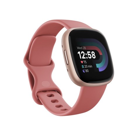 Fitbit versa 4 smart watch, pink body with pink silicone strap