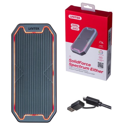 UNITEK OBUDOWA DYSKU USB-C M.2 SSD NVME/SATA, 10GBPS, RGB UNITEK OBUDOWA DYSKU USB-C M.2 SSD NVME/SATA, 10GBPS, RGB