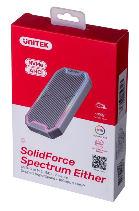UNITEK OBUDOWA DYSKU USB-C M.2 SSD NVME/SATA, 10GBPS, RGB UNITEK OBUDOWA DYSKU USB-C M.2 SSD NVME/SATA, 10GBPS, RGB