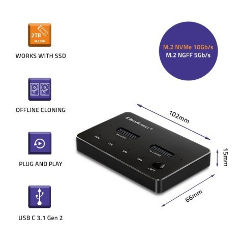 QOLTEC STACJA DOKUJĄCA DYSKÓW SSD M.2 | NVME | SATA | USB-C | DUAL 2 X 2TB