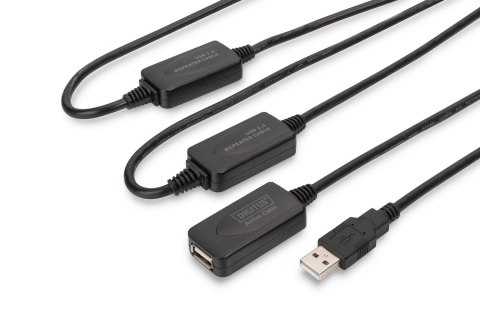 Kabel przedłużający USB 2.0 HighSpeed 25mTyp USB A/USB A M/Ż aktywny, czarny 25m