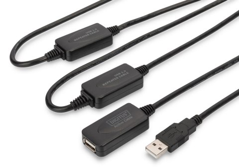 Kabel przedłużający USB 2.0 HighSpeed 25mTyp USB A/USB A M/Ż aktywny, czarny 25m