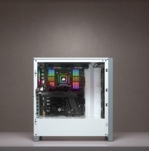 Korsarz | Obudowa Mid-Tower ATX ze szkła hartowanego | iCUE 4000X RGB | Szyba boczna | Wieża środkowa | Biały | Zasilacz w zesta