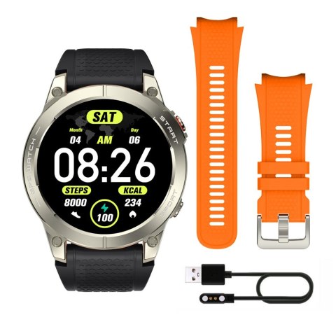 Smartwatch sportowy Manta Activ X GPS srebrny + pomarańczowy pasek