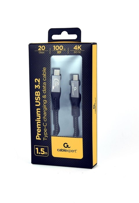 GEMBIRD KABEL PREMIUM USB TYP-C, 3.2 GEN 2 POWER DELIVERY (PD), 20 GB/S, 100 W, 1.5 M