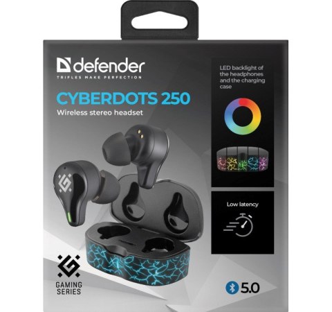 Słuchawki z mikrofonem Defender CyberDots 250 bezprzewodowe Bluetooth TWS czarne