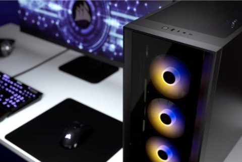 Korsarz | Obudowa Mid-Tower ATX ze szkła hartowanego | iCUE 4000X RGB | Szyba boczna | Wieża środkowa | Czarny | Zasilacz w zest