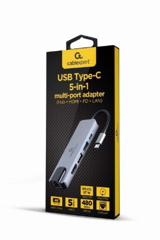 I/O ADAPTER USB-C TO HDMI/USB3/5IN1 A-CM-COMBO5-04 GEMBIRD