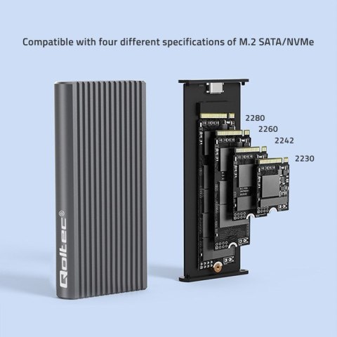 Qoltec 52272 Obudowa | kieszeń na dysk M.2 SSD | SATA | NVMe | RGB LED | USB-C | 4TB Qoltec 52272 Obudowa | kieszeń na dysk M.2 SSD | SATA | NVMe | RGB LED | USB-C | 4TB