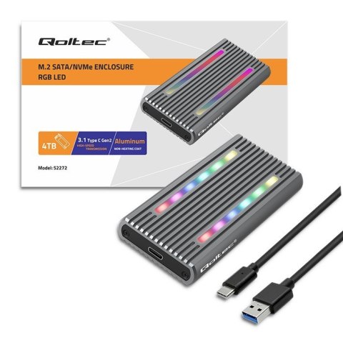 Qoltec 52272 Obudowa | kieszeń na dysk M.2 SSD | SATA | NVMe | RGB LED | USB-C | 4TB Qoltec 52272 Obudowa | kieszeń na dysk M.2 SSD | SATA | NVMe | RGB LED | USB-C | 4TB
