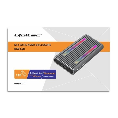 Qoltec 52272 Obudowa | kieszeń na dysk M.2 SSD | SATA | NVMe | RGB LED | USB-C | 4TB Qoltec 52272 Obudowa | kieszeń na dysk M.2 SSD | SATA | NVMe | RGB LED | USB-C | 4TB