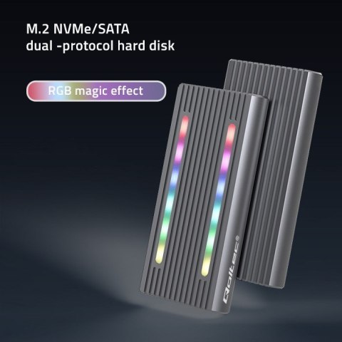Qoltec 52272 Obudowa | kieszeń na dysk M.2 SSD | SATA | NVMe | RGB LED | USB-C | 4TB Qoltec 52272 Obudowa | kieszeń na dysk M.2 SSD | SATA | NVMe | RGB LED | USB-C | 4TB