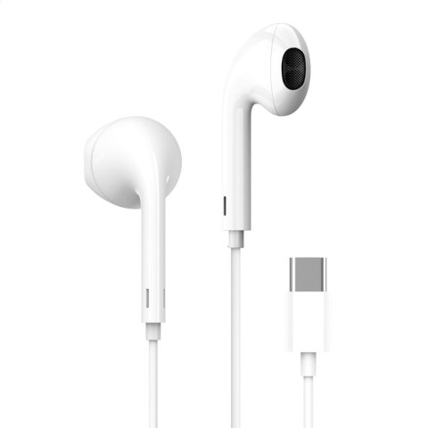 FIESTA EARPHONES WITH MIC USB-C SŁUCHAWKI PRZEWODOWE DOUSZNE Z MIKROFONEM WHITE [45647]