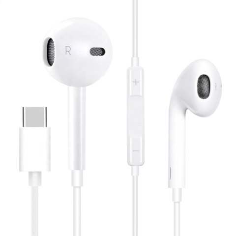 FIESTA EARPHONES WITH MIC USB-C SŁUCHAWKI PRZEWODOWE DOUSZNE Z MIKROFONEM WHITE [45647]