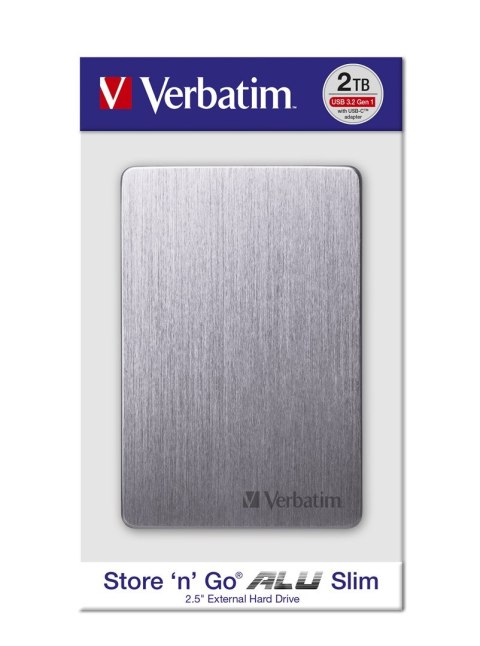 Verbatim Store 'n' Go ALU Slim zewnętrzny dysk twarde 2 TB 2.5" USB Type-C 3.2 Gen 1 (3.1 Gen 1) Szary