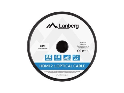 LANBERG KABEL HDMI M/M V2.1 20M 8K OPTYCZNY AOC CA-HDMI-30FB-0200-BK