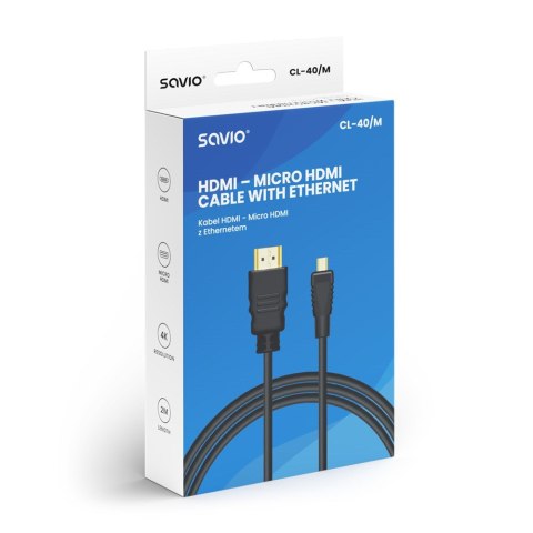 SAVIO KABEL HDMI (M) - MICRO HDMI (M), 2M, CZARNY, CL-40/M