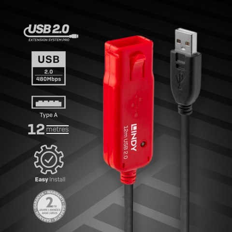 Lindy 42782 kabel USB USB 2.0 12 m USB A Czarny