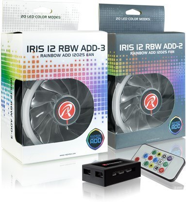 Wentylator Raijintek Iris 12 Rainbow A-RGB LED, zestaw 3 sztuk z kontrolerem - 120mm