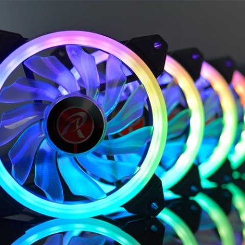 Wentylator Raijintek Iris 12 Rainbow A-RGB LED, zestaw 3 sztuk z kontrolerem - 120mm