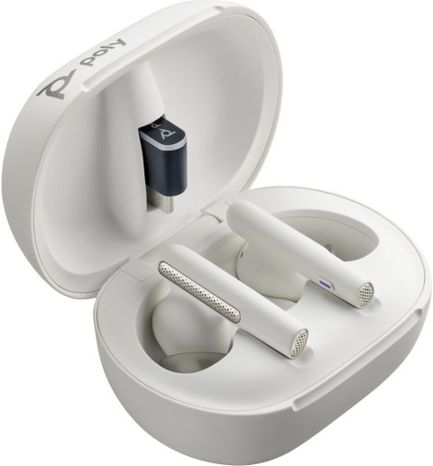 Poly Voyager Free 60+ UC White Sand Earbuds +BT700 USB-A Adapter +Touchscreen Charge Case