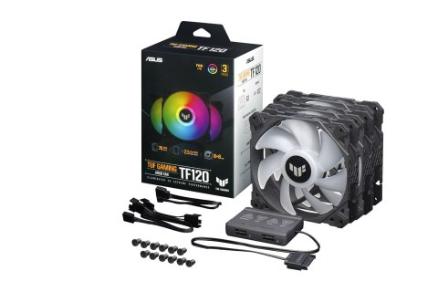 ASUS TUF Gaming TF120 ARGB Fan - Triple Fan Kit with ARGB Controller Obudowa komputera Chłodnica powietrza 12 cm Czarny