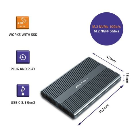 Qoltec Obudowa | kieszeń na dysk M.2 SSD | SATA | NVMe | USB-C | DUAL 2 x 2TB Qoltec Obudowa | kieszeń na dysk M.2 SSD | SATA | NVMe | USB-C | DUAL 2 x 2TB