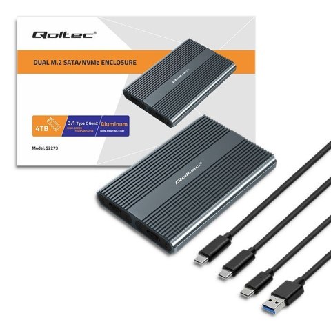 Qoltec Obudowa | kieszeń na dysk M.2 SSD | SATA | NVMe | USB-C | DUAL 2 x 2TB Qoltec Obudowa | kieszeń na dysk M.2 SSD | SATA | NVMe | USB-C | DUAL 2 x 2TB
