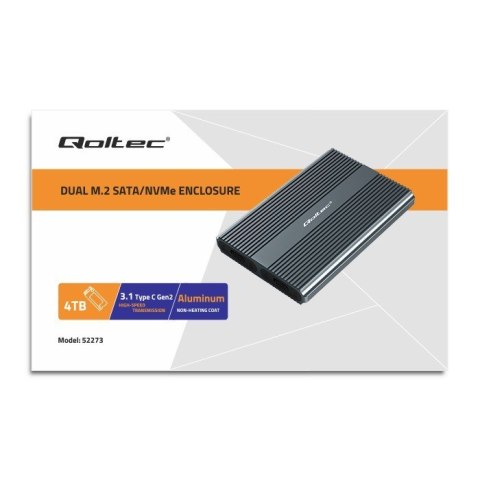 Qoltec Obudowa | kieszeń na dysk M.2 SSD | SATA | NVMe | USB-C | DUAL 2 x 2TB Qoltec Obudowa | kieszeń na dysk M.2 SSD | SATA | NVMe | USB-C | DUAL 2 x 2TB
