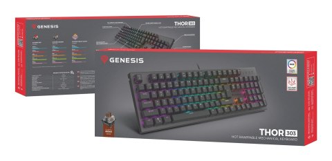 KLAWIATURA DLA GRACZY GENESIS THOR 303 US PODŚWIETLENIE RGB MECHANICZNA BROWN SWITCH CZARNA HOT SWAP