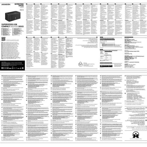 Stacja dokująca AXAGON ADSA-SN, USB 3.0, 1x 2.5"/3.5" SSD/HDD, SATA 6 - czarna