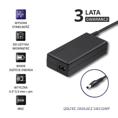 Zasilacz Qoltec 50089.90W do notebooka Samsung (19 V; 4,74 A; 90W; 5.5 mm x 3.5 mm)