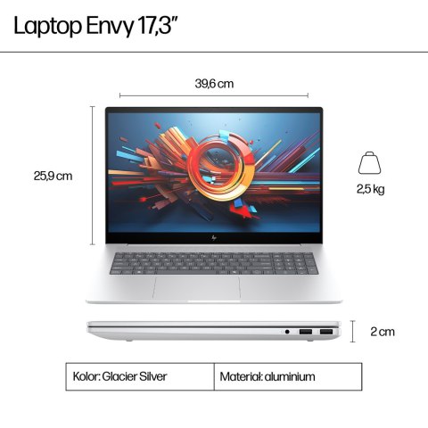 HP ENVY 17-da0002nw Ultra 7 155H 17,3"FHD Touch AG IPS 300nits 32GB DDR5 SSD2TB Intel Arc 5MP W11Pro 2Y Glacier Silver