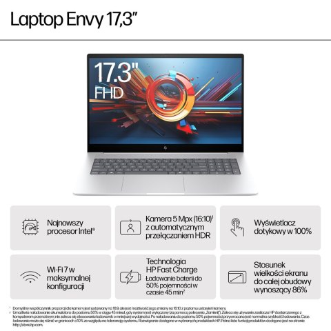 HP ENVY 17-da0004nw Ultra 7 155H 17,3"FHD Touch AG IPS 300 nits 16GB DDR5 SSD1TB Intel Arc Cam5MP W11Pro 2Y Glacier Silver