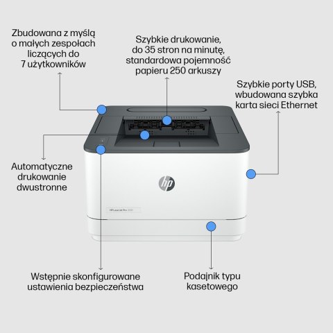 HP Drukarka LaserJet Pro 3002dw, Czerń i biel, Drukarka do Małe i średnie firmy, Drukowanie, Drukowanie dwustronne