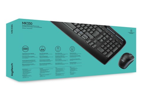 Logitech Wireless Combo MK330 klawiatura Dołączona myszka USB QWERTY Amerykański międzynarodowy Czarny