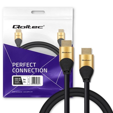 QOLTEC KABEL HDMI V2.1 ULTRA HIGH SPEED 8K | 60HZ | 28AWG | GOLD | 3M