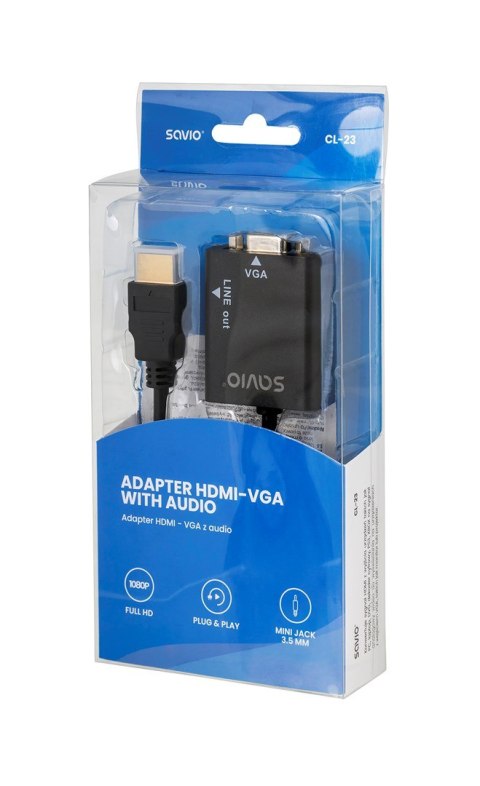 Adapter SAVIO cl-23 (HDMI M - D-Sub (VGA) F; 0,20m; kolor czarny)