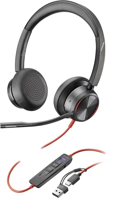 Zestaw słuchawkowy Poly Blackwire 8225 Microsoft Teams Certified Stereo USB-C Headset + USB-C/A Adapter 8X225AA Zestaw słuchawkowy Poly Blackwire 8225 Microsoft Teams Certified Stereo USB-C Headset + USB-C/A Adapter 8X225AA