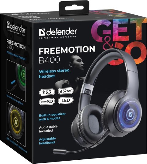 Słuchawki z mikrofonem Defender FREEMOTION B400 bezprzewodowe Bluetooth podświetlane + MP3 Player