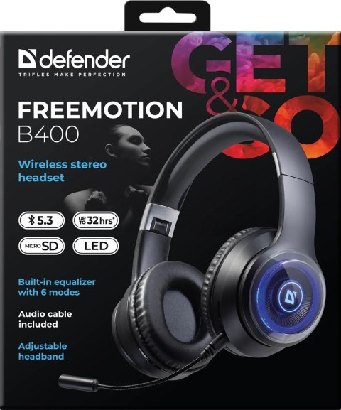 Słuchawki z mikrofonem Defender FREEMOTION B400 bezprzewodowe Bluetooth podświetlane + MP3 Player