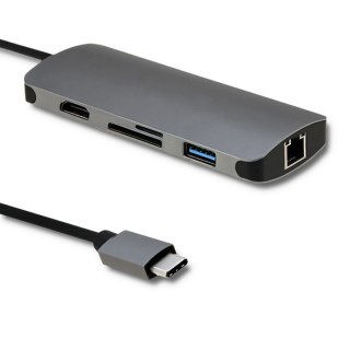 QOLTEC ADAPTER USB 3.1 C MĘSKI | HDMI ŻEŃSKIE | USB 3.0 ŻEŃSKIE | RJ-45 ŻEŃSKIE | SD | MICRO SD | PD