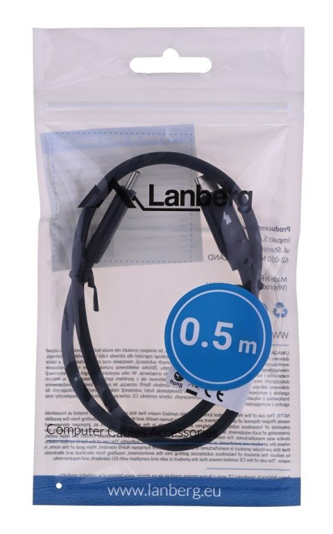 LANBERG KABEL USB-C M/M 2.0 0.5M QC 4.0 POWER DELIVERY PREMIUM CA-CMCM-40CU-0005-BK