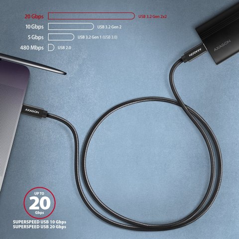 AXAGON BUCM32-CM20AB USB-C 3.2 Gen 2 do USB-C 3.2 Gen 2, czarny - 2m