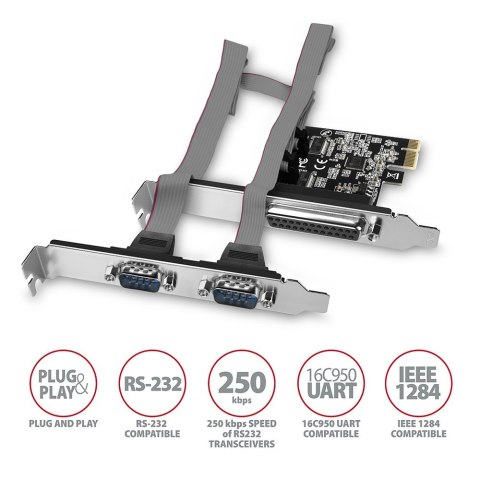 Axagon PCEA-PSN PCIe- mit 1x Parallel-+ 2x Seriell-Ports - ASIX AX99100 adapter Wewnętrzny Równoległy, RS-232