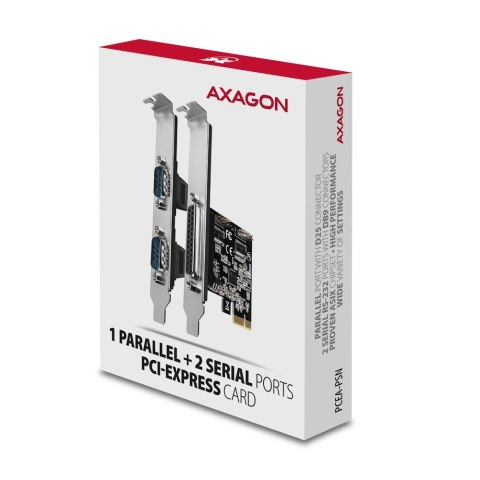 Axagon PCEA-PSN PCIe- mit 1x Parallel-+ 2x Seriell-Ports - ASIX AX99100 adapter Wewnętrzny Równoległy, RS-232