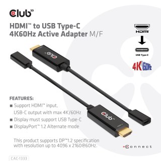 CLUB 3D CAC-1333 adapter kablowy 0,22 m HDMI Typu A (Standard) USB Type-C Czarny