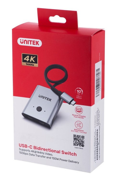 Unitek dwukierunkowy przełącznik sygnału USB-C, 2 in 1 out 4K