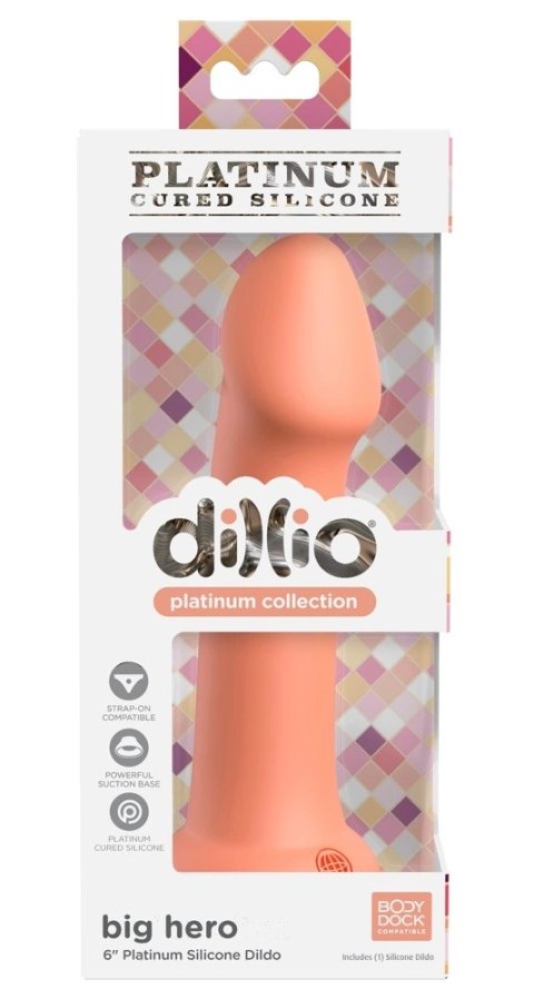 Dillio Platinum - Klasyczne Dildo Z Widocznym Żołędziem Big Hero 17,2 cm Pomarańczowe