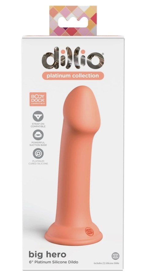 Dillio Platinum - Klasyczne Dildo Z Widocznym Żołędziem Big Hero 17,2 cm Pomarańczowe